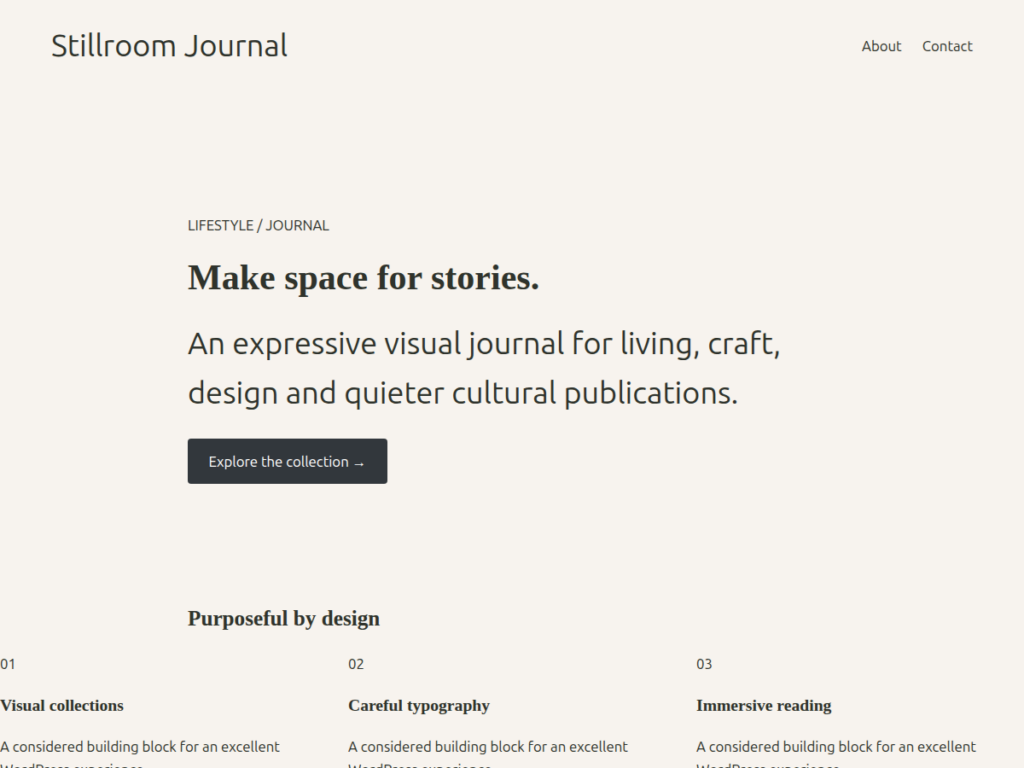 Screenshot of Stillroom WordPress theme